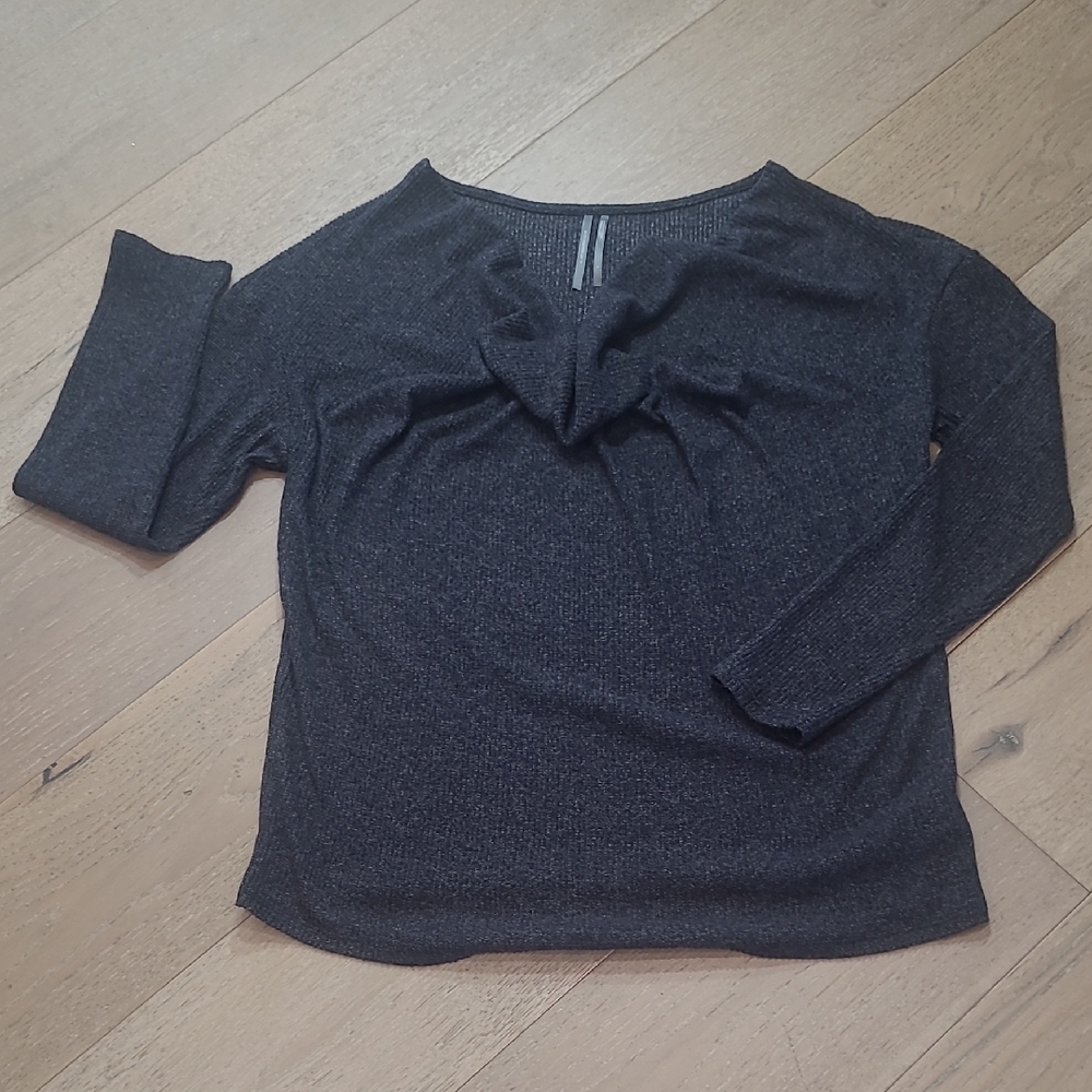 Anthropologie Cowl Neck Long Sleeve Top Women's sz L Charcoal Grey/Black Knit
